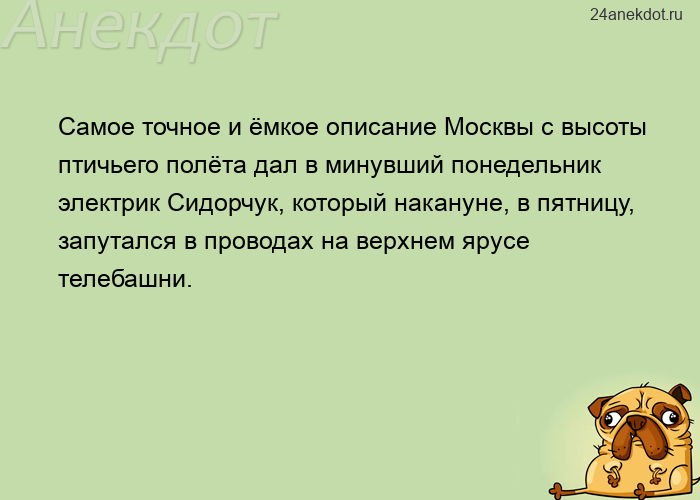 Самое точное и ёмкое описание Москвы с высоты птичьего полёта дал в минувший понедельник электрик Си